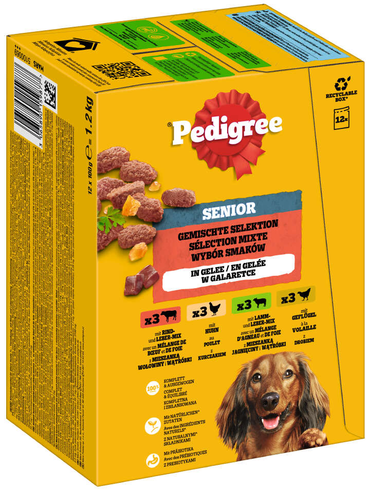 Pedigree Hunde-Nassfutter Senior Pouchbeutel in Gelee Gemischte Selektion
